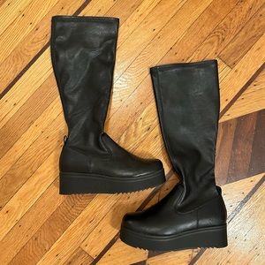 Black Platform Knee High Boots
